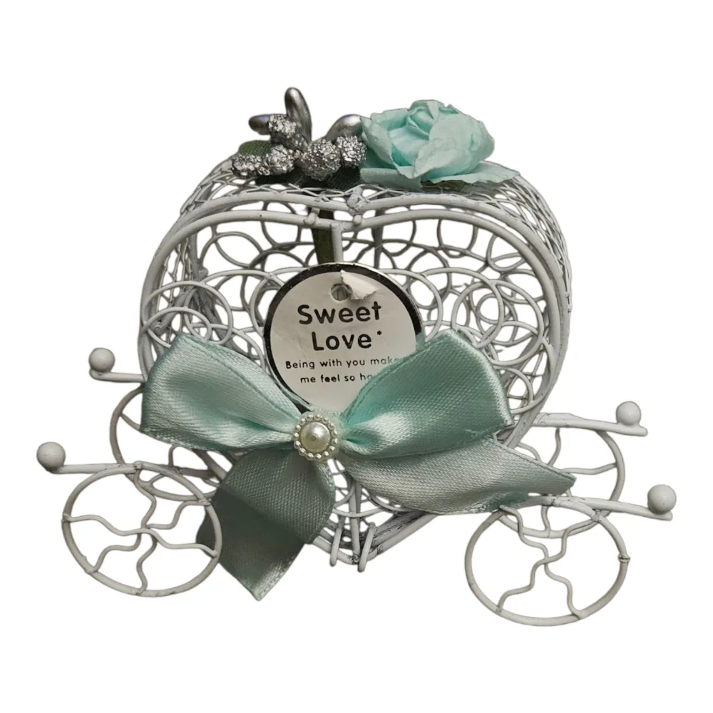 5 Heart Carriage Candy Box Party Favors Holders For Weddings Mint Green White